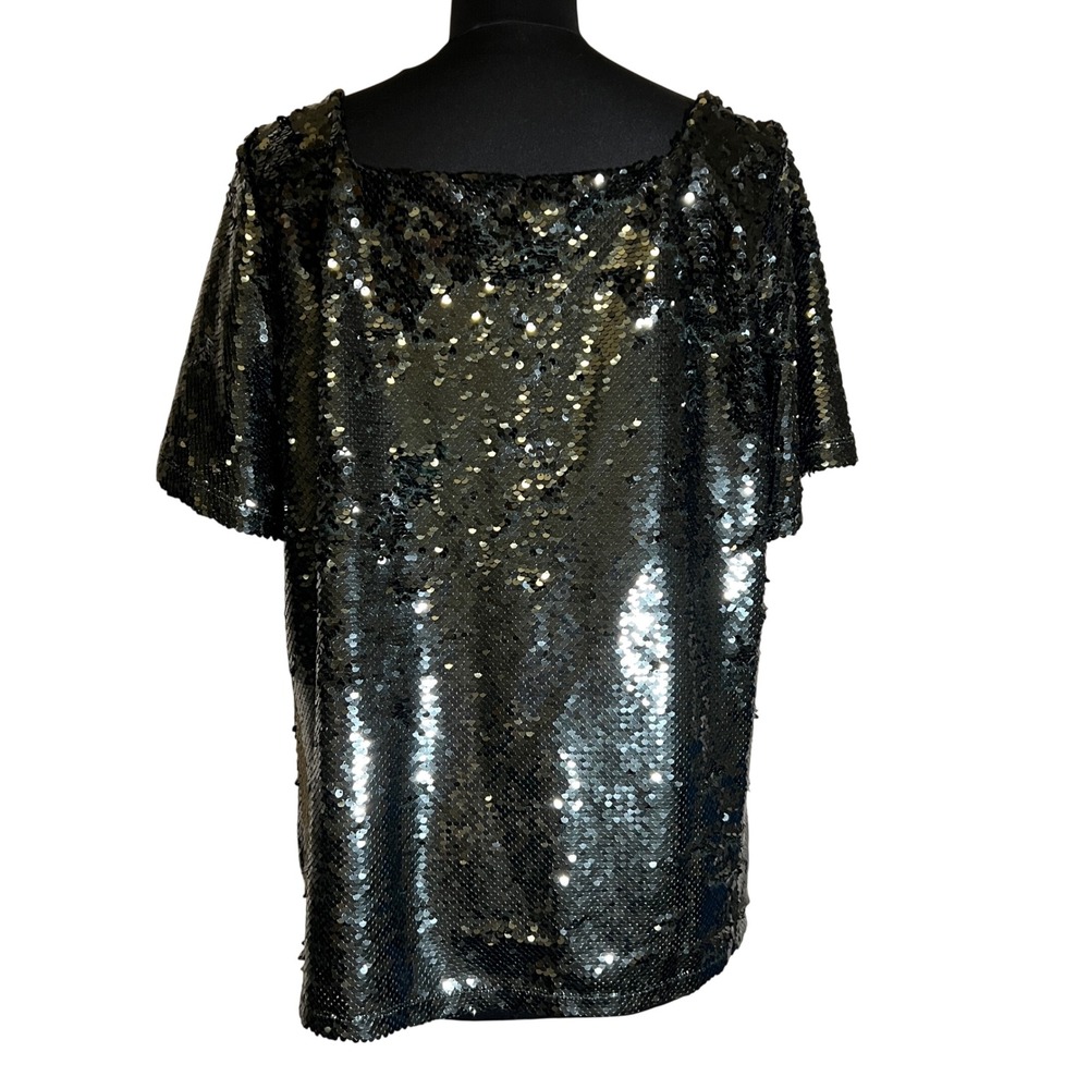 Ann Taylor Sequin Short Sleeve Boat Neck Top in Dark Green, Women's Size Large - Picture 6 of 10